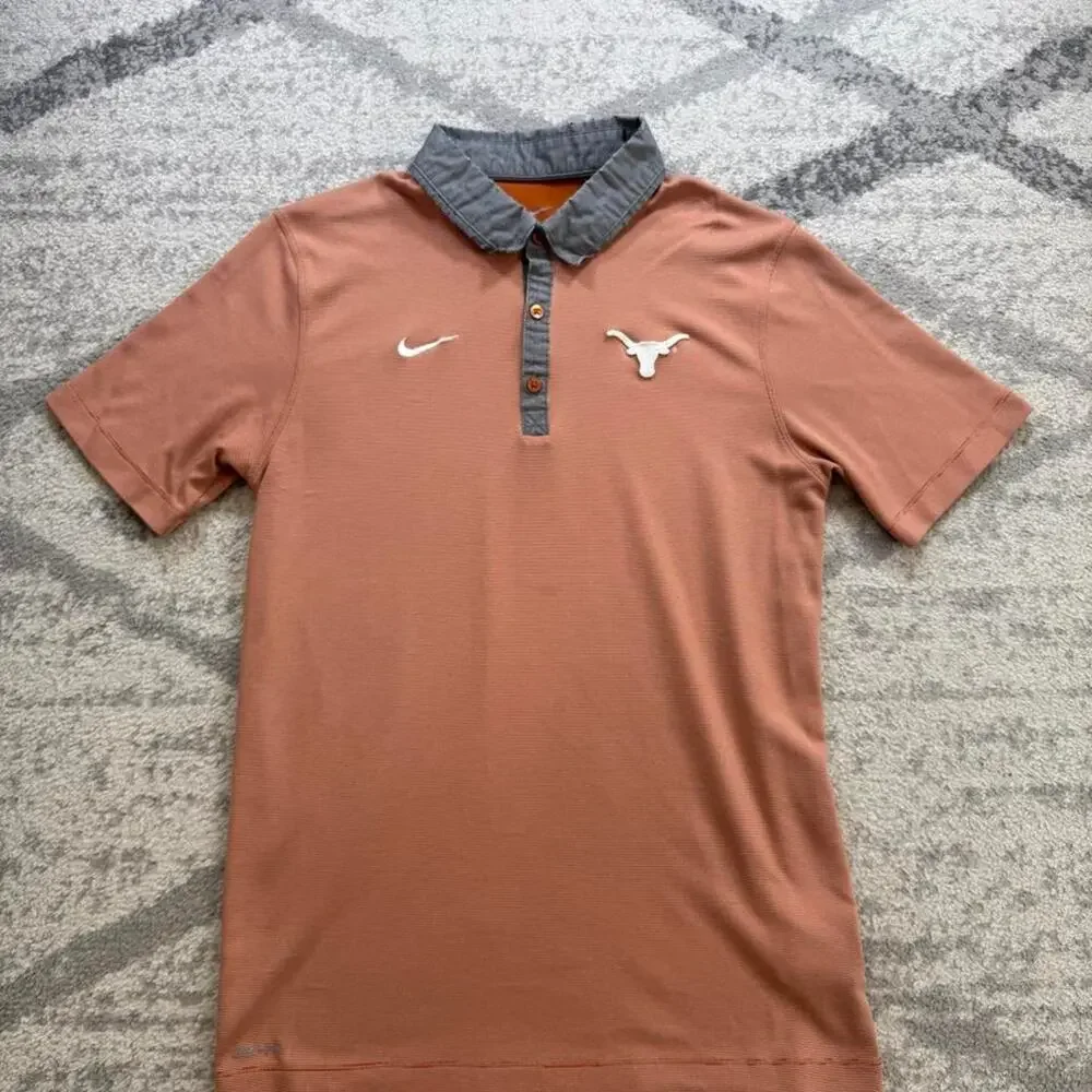 Nike Dri Fit golf polo university of Texas longhorns fits like a small (stain)